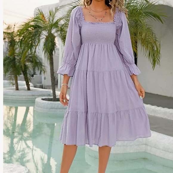 Gorgeous puff sleeve purple midi dress - Picture 8 of 9